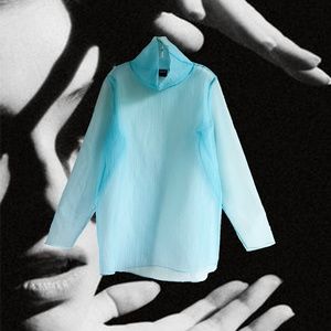 Cynthia Rowley one of a kind light blue sheer long sleeve organza mock neck top